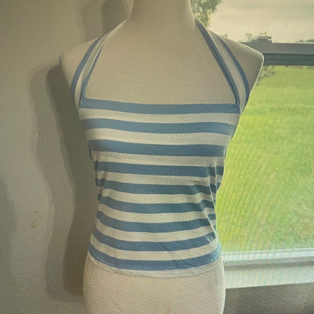 Striped Blue and White Halter Women’s Top